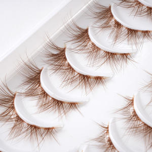 رموش صناعية كاملة من قطعة واحدة للرموش العلوية البنية، رموش مانغا الشيطان الصغير، شعر بشري كثيف وطويل بشريط شفاف - Product Image 1