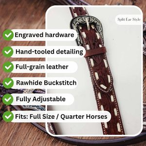 Harnais de cheval en cuir véritable avec boucle d'oreille fendue pour chevaux - Product Image 3
