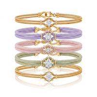 Bracelet en acier inoxydable tressé double brin couleur macaron, zircons multi-coupés, fermoir réglable, chaîne serpent double couche