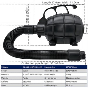 Pompe à <span class=keywords><strong>air</strong></span> électrique noire pour articles gonflables, AC (110V), 600W, 20L/min, 4 buses détachables, <span class=keywords><strong>gonfleur</strong></span>/dé<span class=keywords><strong>gonfleur</strong></span>, taille Queen/King - Product Image 3