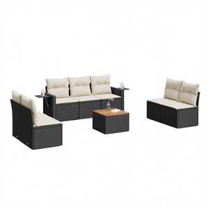 Conjunto de Sofá de Jardín de Ratán Negro con Patas Ajustables, Muebles de Exterior de Diseño Contemporáneo, Cojines de Espuma de Alta Densidad - Product Image 1