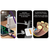 Haute vitesse 65w en alliage de zinc charge rapide 4 en 1 câble de charge USB transfert de données câbles de données multifonctions pour le chargement du téléphone