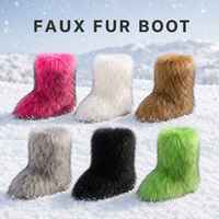 Bottes de combat et de neige en fausse fourrure pour femmes, mi-mollet, avec doublure chaude antidérapante, confortables, style Y2K streetwear