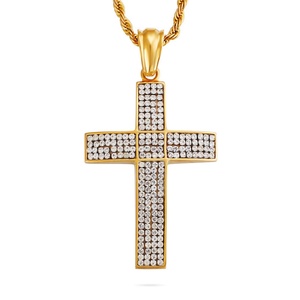 Vintage Iced Out <b>Chain</b> with Big <b>Cross</b> Pendant Stainless Steel CZ <b>Cross</b> Necklaces 18K Gold Plated Bling Cubic Zircon - Product Image 1