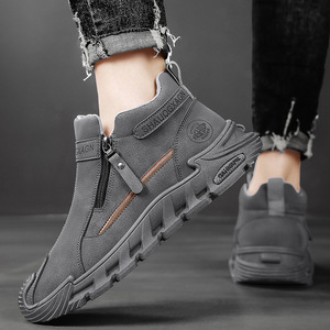 Chaussures décontractées montantes à fermeture éclair latérale, en daim, à semelle épaisse antidérapante, à enfiler, pour la marche quotidienne en extérieur - Product Image 3