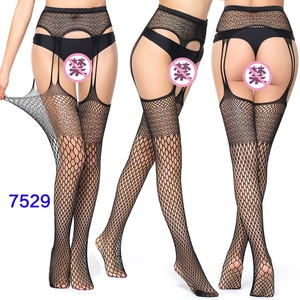 En gros Lingerie sexy pour femme, Collants longs résille <span class=keywords><strong>opaque</strong></span>, Patchwork, Élastique, Collants noirs transparents avec porte-jarretelles - Product Image 5