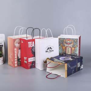 Sacs de courses en papier kraft marron et blanc personnalisés en gros avec ruban, impression offset, votre propre logo inclus - Product Image 1