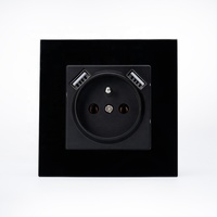 Prise murale européenne avec port de chargeur USB Type A + A Prise française à paroi unique avec panneau en verre trempé Prise murale USB 220V