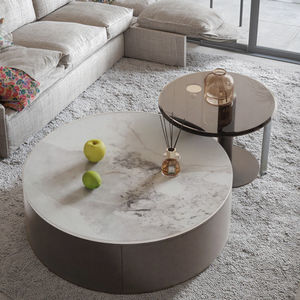 Table d'appoint ronde en bois moderne avec plateau en marbre, ensemble de tables basses pour petits appartements, meubles de salon - Product Image 1