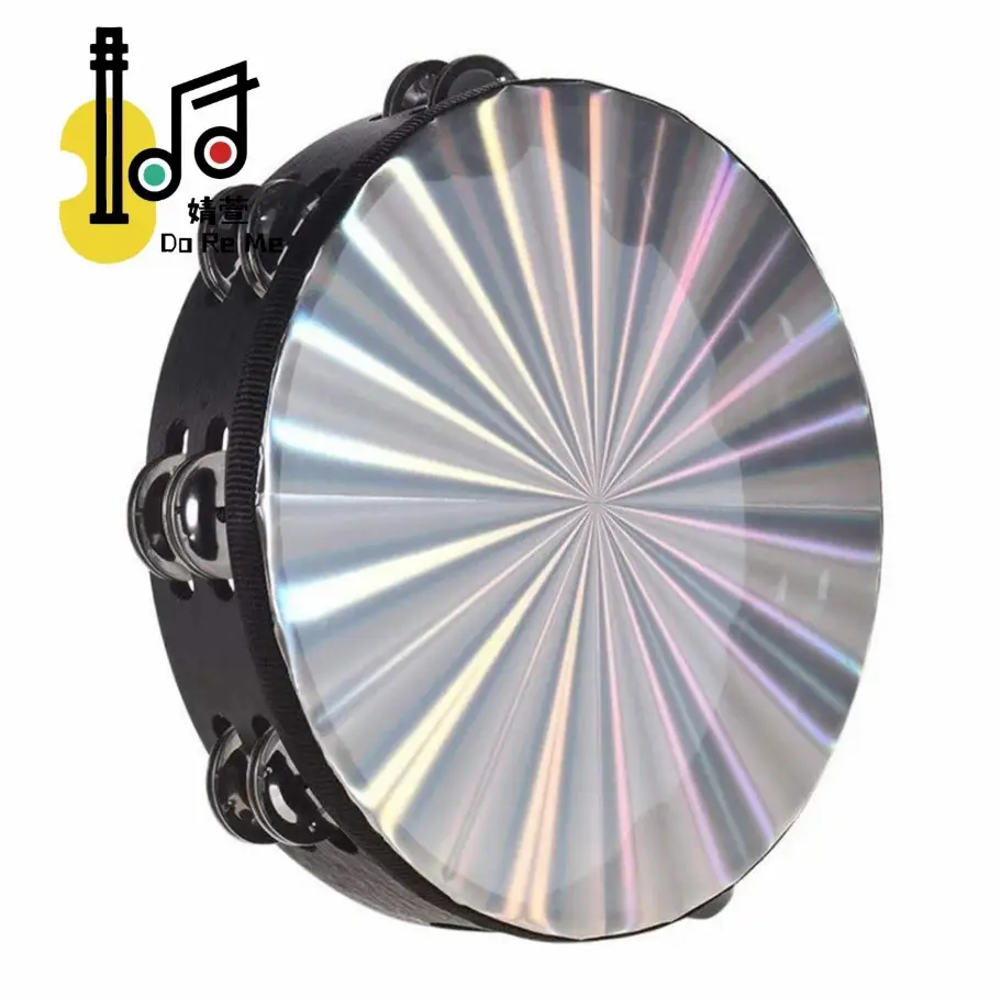 Wholesale percussion kid educational flashing laser head wooden tambourine 6'' 8'' 10'' hand drum