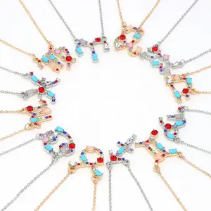 edelstein für gemini frau Suppliers-Großhandel Mode vergoldet Kristall Edelstein Anhänger Frauen Minimalist 12 Zodiac Halskette