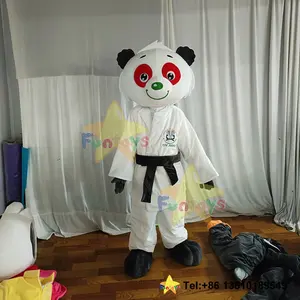 Funtoys OEM personalizar fantasia de mascote de Taekwondo Panda feita à mão boneca de tecido animal de pelúcia personalizada brinquedo de pelúcia para adultos