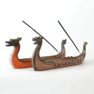 Retro Chinês Tradicional Dragão Barco Incenso Board Holder Queimador Backflow Viking Dragão Barco Incenso Stick Holder