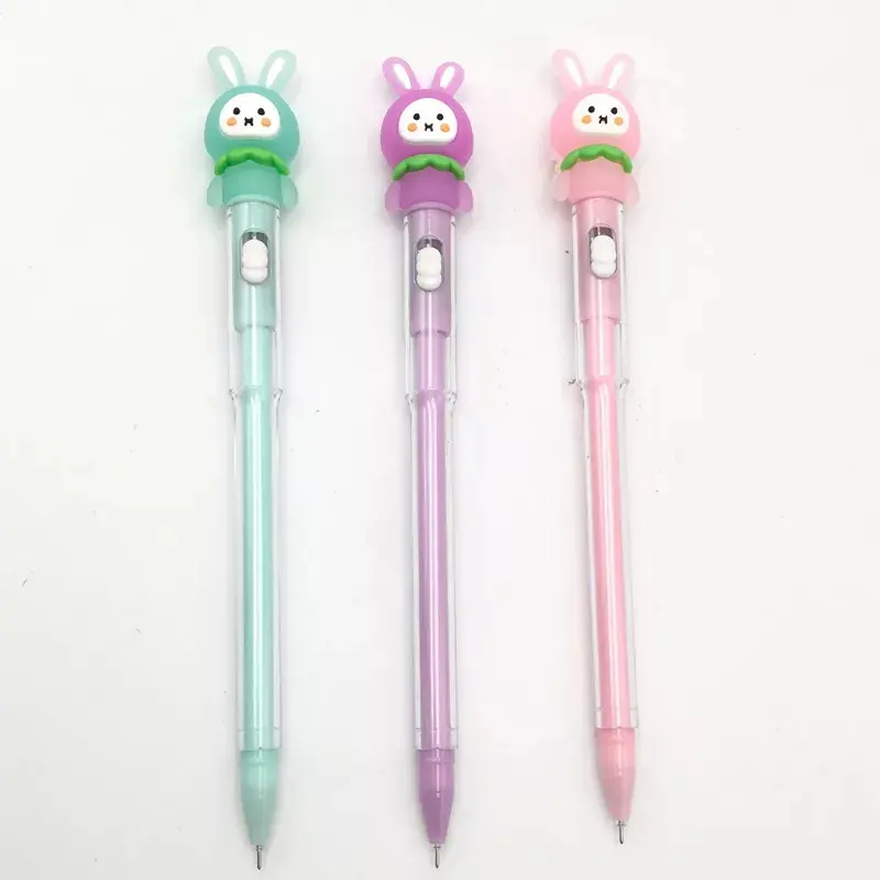 Creative Cute Rabbit With Light Gel Pen Cartoon Strawberry Rabbit Silicone Led Light Fountain Ball Pen