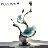 Grande sculpture abstraite en acier inoxydable poli miroir, soudée sur mesure, en forme de goutte d'eau, artisanat métallique moderne pour hall d'hôtel et jardin