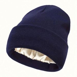 Gorros de Invierno de Punto Lisos de Color Sólido 100% Acrílicos de Moda Unisex al por Mayor para Hombres y Mujeres, Gorros con Forro de Satén y Logotipo Personalizado - Product Image 5