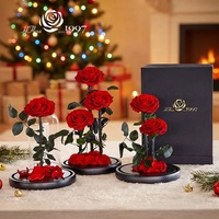Boîte Cadeau de Roses Éternelles en Gros, Bouquet de Roses Préservées sous Cloche en Verre pour Décoration d'Intérieur et Cadeaux, Roses Éternelles