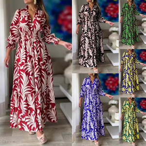 Gaun Boho Wanita Musim Gugur Musim Dingin Kerah V Lengan Panjang Leher-v Gaun Kasual Ayun Pullover Pinggang Lantai Pesta Motif Bohemian - Product Image 2