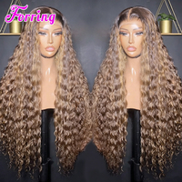 Rambut Asli Kamboja Mentah Tanpa Proses, Wig Frontal HD Tanpa Lem, Kutikula Tertata Rapi, 100% Rambut Manusia, Wig Keriting Gelombang Dalam 13x4