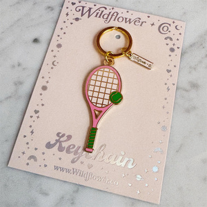 Porte-clés en émail personnalisé en forme de raquette de tennis, porte-clés en émail dur - Product Image 2