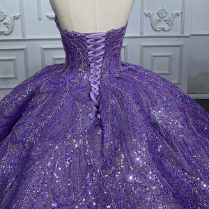 Vestido de Fiesta de Quinceañera con Cuentas y Escote Bardot <span class=keywords><strong>Morado</strong></span> Elegante Jancember 1144-1 - Product Image 6