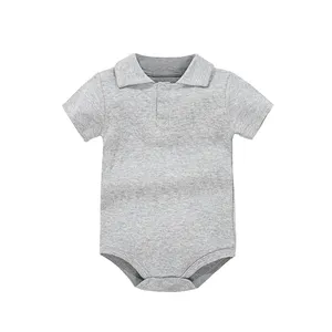 100% Cotton Plain Baby Polo Romper Short Sleeves Jump Suit