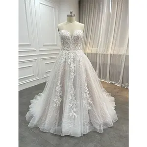 Factory Plus Size Lace Appliques Glitter Champagne Sweetheart New Design Wedding Dresses