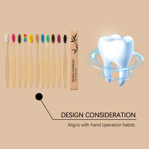 Brosse à dents en bambou biodégradable en gros avec poils souples, couleur bois foncé, avec étui de rangement et pochette - Product Image 6