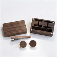 Boîte de rangement pour boutons de manchette en bois de noyer, vide, carrée, rectangulaire, magnétique, en bois, pour homme, pour boutons de manchette et pince à cravate