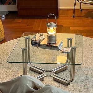 Tavolino da Caffè <span class=keywords><strong>in</strong></span> <span class=keywords><strong>Vetro</strong></span> <span class=keywords><strong>Temperato</strong></span> Stile Bauhaus Antico con Struttura <span class=keywords><strong>in</strong></span> Acciaio Inossidabile, Design Quadrato per Soggiorno - Product Image 2