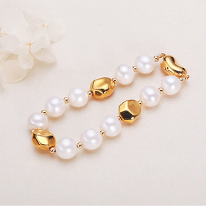 Bracelet en perles d'eau douce authentiques de Zhuji Jewelry, bracelet en acier titane géométrique personnalisé, chaîne à maillons tendance - Product Image 2