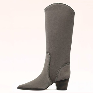 Femmes String Tangled High Chunky Wedge Heels Shoes Pointed Toe Suede Knee High Boots V-shaped Top Slip on Long Boots - Product Image 1