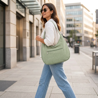 Tas Tote Hobo Kanvas Logo Kustom Multi Kantong untuk Wanita, 6 Kantong, Ritsleting Magnet, Tas Selempang Bulan Sabit untuk Sehari-hari