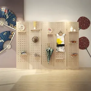 CenturyArt 나무 Pegboard 접는 구멍 보드 수직 화면 파티션 거실 이동식 차단 반 벽