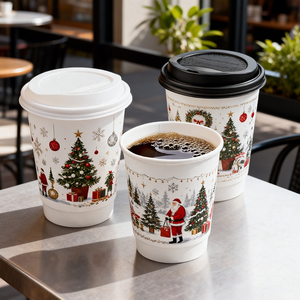 Vasos de papel para café de doble pared, personalizables, desechables, reciclables, impermeables y de alta calidad para cafeterías al aire libre. - Product Image 1