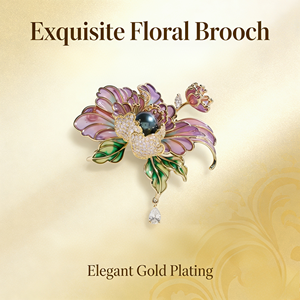 Spilla smaltata tradizionale cinese Bella Viva con peonia, in rame placcato oro con perla d'acqua dolce <span class=keywords><strong>nera</strong></span>, per regali e occasioni formali - Product Image 1