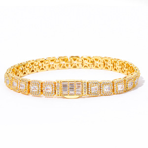 Flawless Urban Streetwear GRA Moissanite Square Link Bracelets S925 Silver <b>Iced</b> <b>Out</b> Geometric <b>Chain</b> Fold Over Clasp Women - Product Image 3