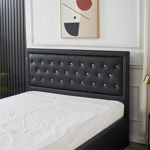 Tempat tidur furnitur kamar tidur kualitas tinggi, tempat tidur penyimpanan kulit hitam Modern ringan 1.8m ukuran King