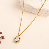 Ensemble de bijoux de mariée rectangulaire Halo CZ pour femmes, plaqué or 18 carats, acier inoxydable hypoallergénique, collier, boucles d'oreilles, bague