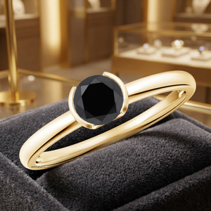 Anillo de Compromiso de Diamantes Tallados en Oro Amarillo Vintage para Mujer, Piedra Negra Natural, Oro 10K/14K/18K, Plata 925/935, Joyería de Regalo de Boda - Product Image 1