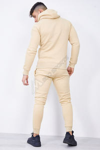 Venta al por mayor personalizado de los hombres Slim Fit transpirable antibacteriano más tamaño ropa deportiva sudaderas con capucha y chándal conjuntos-Beige Block Design - Product Image 4