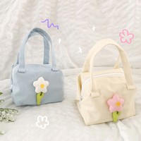 Dernière mode fleur sac à main toile fraîche et douce stockage portable unisexe avec deux poignées et broderie