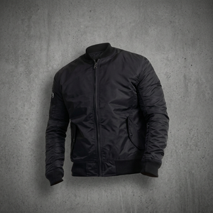 Blouson Bomber Noir Homme Couleur Unie Fermeture Éclair Col Montant Matière Polyester Décontracté Respirant pour l'Automne - Product Image 1
