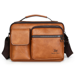 New Fashion Design PU Leather Men's Single-Shoulder Crossbody Messenger <b>Bag</b> Large Capacity High-end Casual Waterproof Durable - Product Image 1