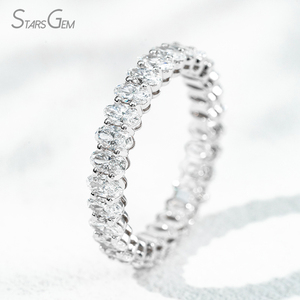 Anillos de banda de diamantes Starsgem, joyería fina, diamante ovalado cultivado en laboratorio de 2.5*3.5mm, anillos de boda de media eternidad en oro de 10K. - Product Image 4