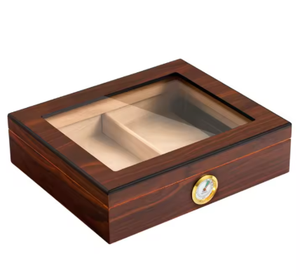 Humidor de bureau en gros - Boîte à cigares en bois noir avec couvercle en verre transparent, hygromètre et humidificateur intégrés, conteneur de stockage de cigares - Product Image 3