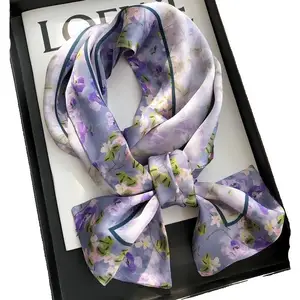 Wholesale Pure Silk Double-Layered Neck Scarf Elegant Style Printed Ladies European Handkerchief 16*145CM