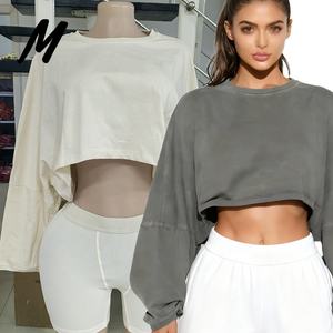 Felpa Pullover OEM all'Ingrosso a Tinta Unita Girocollo Corta con Ricamo Personalizzato per Donna - Product Image 6