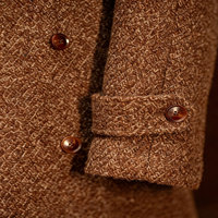 Abrigo de Lana 100% para Hombre, Color Marrón, Textura Mixta, Cierre Cruzado, Cinturón en la Cintura, Tejido de Lana Gruesa Cepillada, Estilo Retro de Caballero