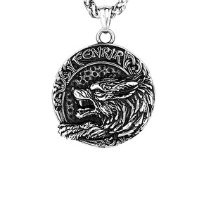 Colgante de acero de titanio para hombre, collar con colgante de lobo de acero inoxidable, <span class=keywords><strong>alfabeto</strong></span> <span class=keywords><strong>nórdico</strong></span>, Fenrir <span class=keywords><strong>Vikingo</strong></span>, gran oferta - Product Image 5